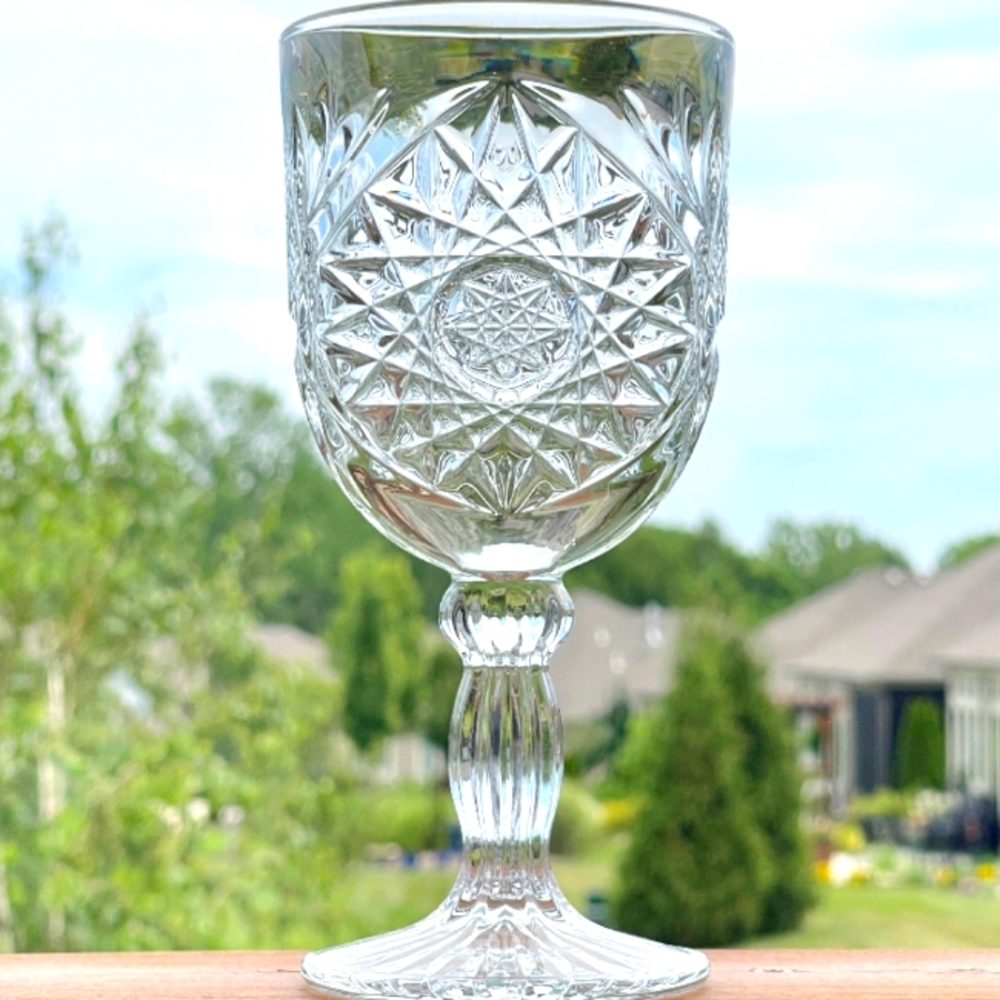 Set Of 4 Intricate Cut Glass Goblets, by Libby, 10 Oz
